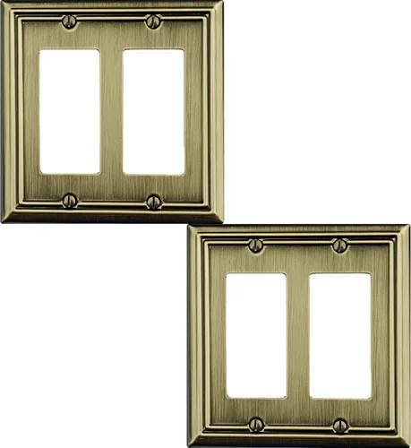 Miniatura 18 de OKAWYC Cubierta de interruptor de luz basculante/duplex Adler, placa de pared de metal, paquete de 2, latón antiguo de 2 bandas, cubierta decorativa