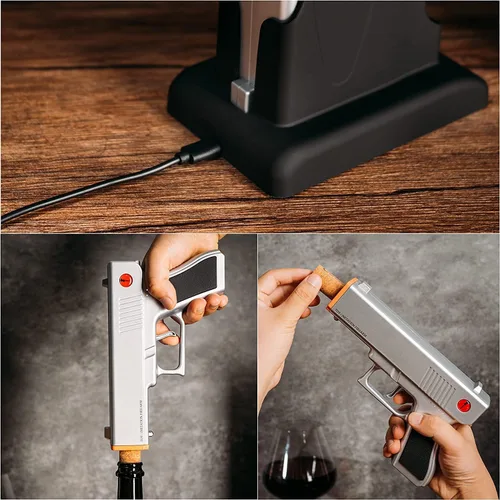Miniatura 4 de Abridor de vino con pistola eléctrica, sacacorchos, batería recargable, extractor de corcho electrónico de vinos abiertos, regalos únicos de Plateado
