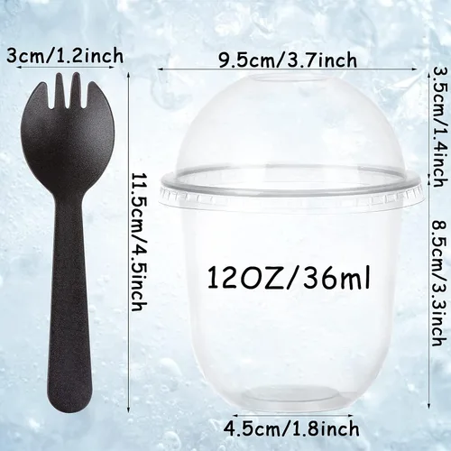 Miniatura 2 de Vasos de plástico calientes/fríos con tapas de cúpula sin agujero, 50 juegos de vasos de postre de plástico para helado, postre, sopa, parfait