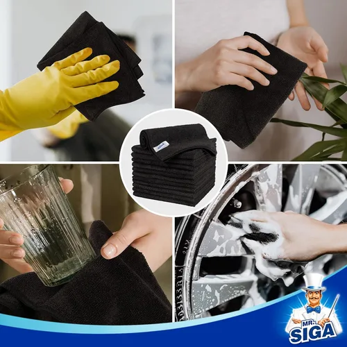 Miniatura 7 de MR.SIGA Paño de limpieza de microfibra, toallas de microfibra multiusos, trapos de limpieza sin rayas, paquete de 12, negro, tamaño 12.6 x 12.6 in