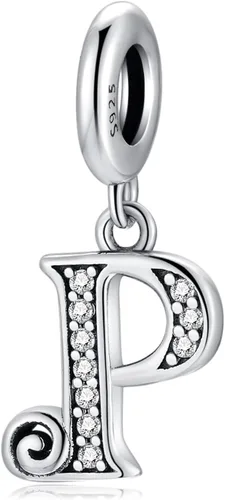BETTY&SARAH Dijes de plata de ley 925 con letras para pulseras y collares, dije con inicial del alfabeto, regalo de joyería para mujer