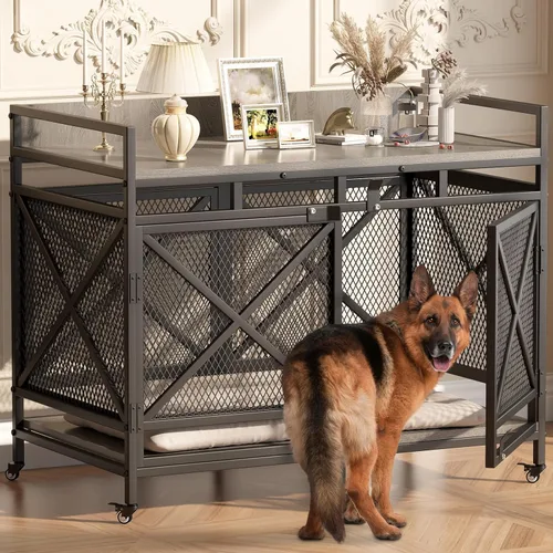 Miniatura 9 de COZPAW Mueble de Jaula Grande para Perros, Perrera de Madera de 48 Pulgadas para Perros Extra Grandes, Muebles Resistentes para Perros, Jaula