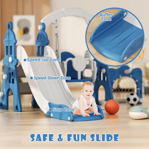 Miniatura 3 de XJD - Juego de tobogán y columpio 6 en 1 para niños pequeños, tobogán para niños de 1 año en adelante, juego de exterior para niños pequeños con aro