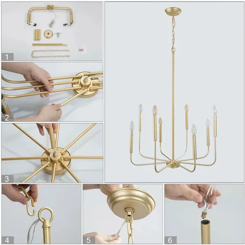 Miniatura 8 de LALUZ Lámpara moderna de araña dorada, 8 luces para comedor, dormitorio, sala de estar, cocina, vestíbulo, entrada