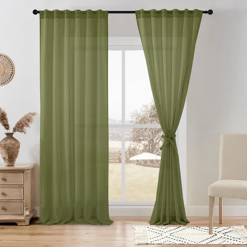 Miniatura 44 de DWCN Cortinas traslúcidas de lino floral, bolsillo para barra y pestaña trasera, cortina de mezcla de lino para dormitorio, sala de estar, cortinas