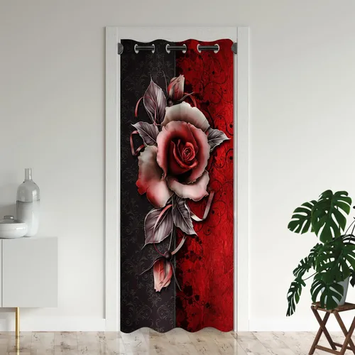 Cortinas de puerta góticas para puertas, color bermellón, rosa roja, para el día de San Valentín, para armario de dormitorio de niños, con ojales,