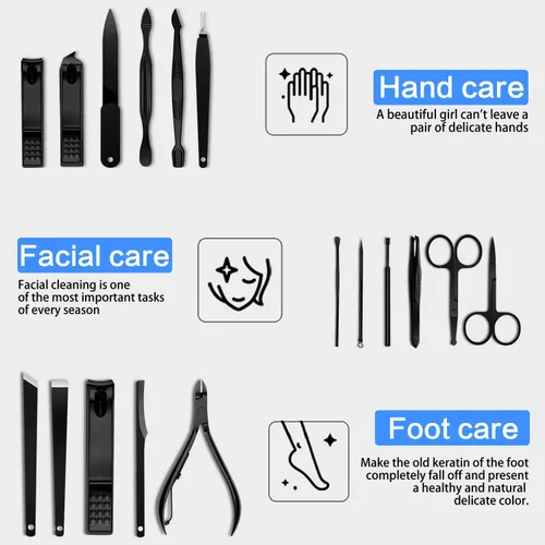 Miniatura 4 de Kit de manicura y pedicura 18 en 1, cortador de uñas de acero inoxidable de alta precisión, tijeras afiladas para hombres y mujeres, tijeras Azul_18