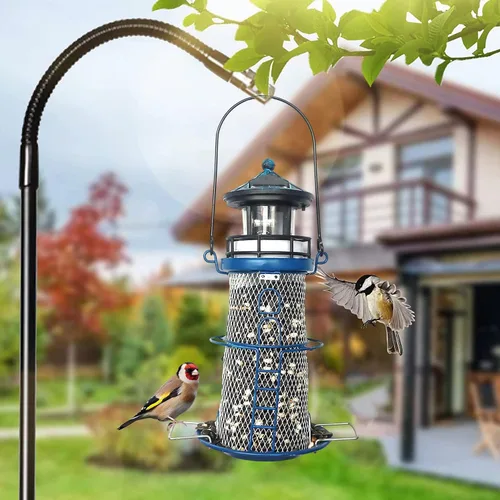 Miniatura 2 de Comedero Solar para Pájaros Faro con Faro Giratorio - 14" Comedero Colgante Mejores Regalos de Comedero para Amantes de las Aves (Azul Espacial)
