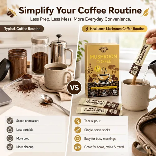 Miniatura 4 de Café orgánico de hongos, 20 barras de café instantáneo de hongos con mezcla de 8 hongos, aminoácidos y electrolitos, bebida de hongos de café