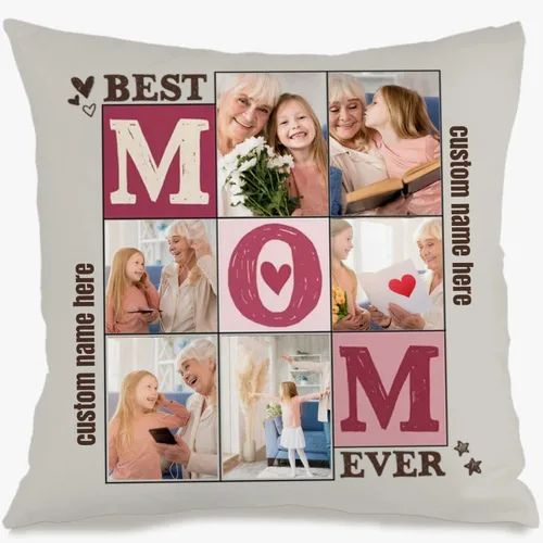 Six Photo Custom Pillow Cover with Personalized Words for Mom, Soft Cushion Ideal as a Unique Gift for Mother’s Day Family Holidays or Birthdays 6
