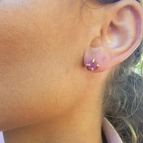 Miniatura 155 de Natural raw gemstone stud earrings with white gold over 925 sterling silver, 6 to 7mm rough genuine quality birthstone gift for her, Uniquelan