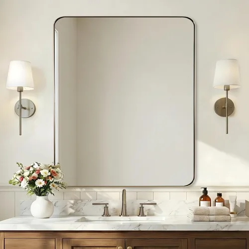 Miniatura 70 de ANDY STAR - Espejo de baño de 24 x 40 pulgadas dorado, marco de metal de acero inoxidable con esquina redondeada, panel de vidrio rectangular
