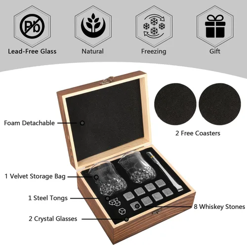 Miniatura 2 de Juego de regalo de rocas de whisky para hombres, papá, novio, juego de vasos de whisky con 2 piedras de whisky y posavasos, regalos para el Día