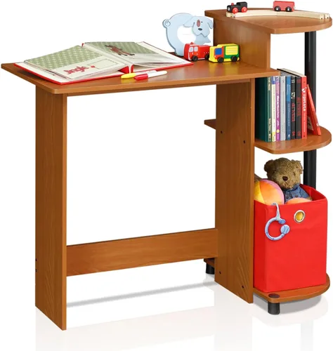 Miniatura 7 de Furinno - Escritorio compacto para computadora con estantes, Tablero de partículas, Negro / Gris