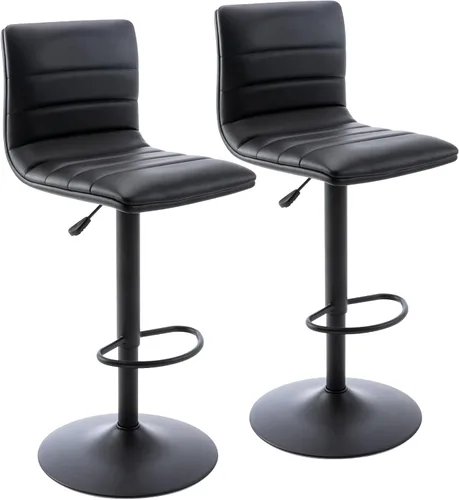 Miniatura 11 de Vogue Furniture Direct Taburetes de bar de piel sintética, modernos taburetes giratorios cuadrados ajustables con respaldo, sillas de barra