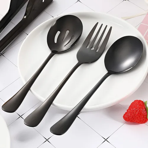 Miniatura 6 de Patelai El juego de 6 cucharas para servir incluye 4 cucharas ranuradas y 2 tenedores de acero inoxidable para bufé, cena restaurante para banquete