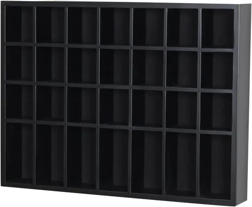 Miniatura 8 de Vitrina negra de 18 x 13 pulgadas, madera maciza montada en la pared, 28 ranuras, estante pequeño para gabinete Curio (sin puerta)