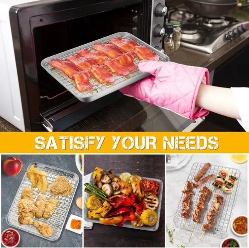 Miniatura 7 de P&P CHEF, bandeja para horno tostador de 9 pulgadas con juego de rejilla, bandeja de hornear de acero inoxidable y rejilla de enfriamiento