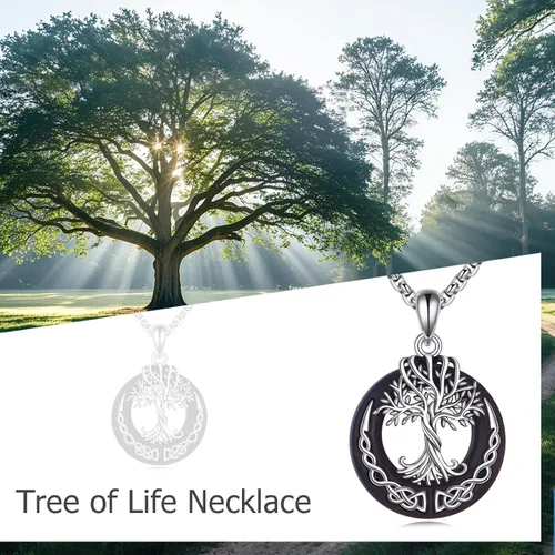 Miniatura 36 de ONEFINITY Collar de plata de ley 925 con diseño de árbol de la vida con colgante de nudo celta de concha de abulón para mujer