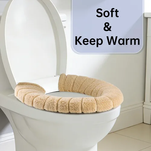 Miniatura 4 de Funda para asiento de inodoro, baño suave más grueso calentador con broches fijos elástico lavable tela de fibra fundas y almohadillas para asiento