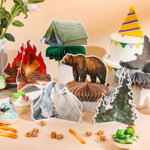 Miniatura 5 de 10 piezas de decoración de fiesta de aventura espera, decoración de mesa de campamento, deja que la aventura comience centros de mesa, feliz