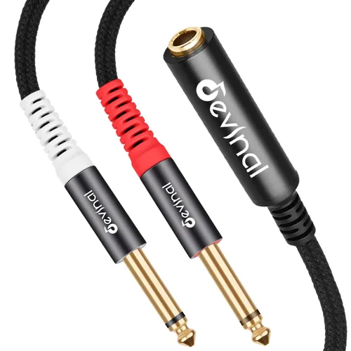 Miniatura 6 de TRS a Dual TS Breakout Cable - Adaptador estéreo hembra de 1/4 pulgadas a doble macho TS de 0.250 in y hembra de 0.250 in a divisor mono Y de 2 x