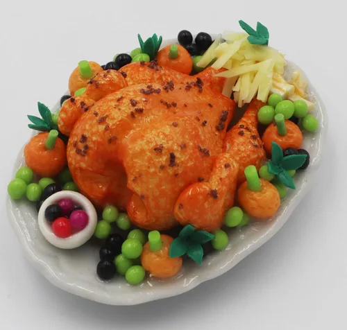 Miniatura 2 de Pavo asado en miniatura hecho a mano – Figura realista de arcilla de pavo de Acción de Gracias para casas de muñecas, exhibiciones de alimentos
