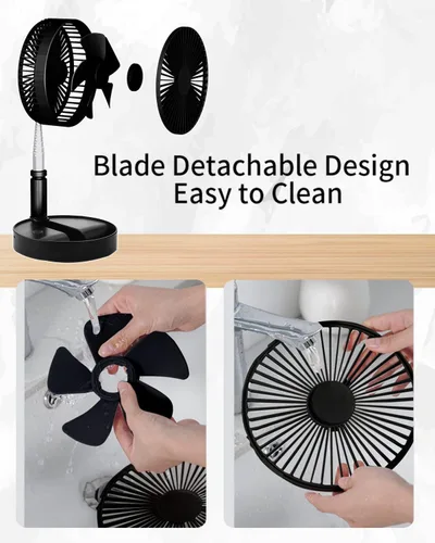 Miniatura 7 de UN UNITEDTIME Ventilador portátil, Mi ventilador de viaje plegable con temporizador de control remoto, funciona con pilas o alimentado por USB, Negro