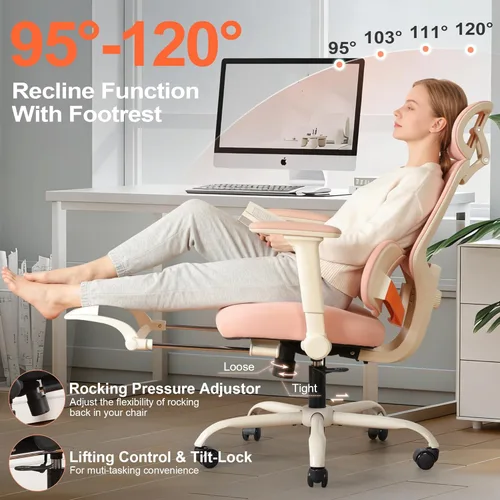 Miniatura 7 de Silla de oficina ergonómica con brazos abatibles y reposapiés 4D, silla de escritorio de malla para juegos con reposacabezas 3D y soporte lumbar