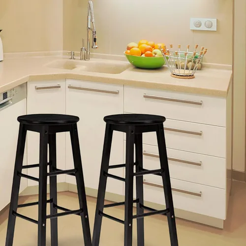 Miniatura 2 de PJ Wood Taburetes de cocina de asiento redondo clásico de 24 pulgadas de alto para hogares, espacios de comedor y bares con asientos sin espalda