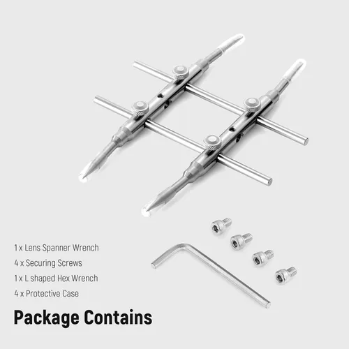 Miniatura 7 de NEEWER Llave de anillo de lente de acero inoxidable, herramienta profesional de doble cara curva con puntas planas/puntiagudas para quitar lentes