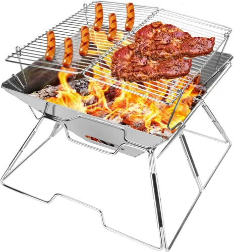 Miniatura 9 de Odoland Parrilla plegable para fogata, parrilla de acero inoxidable 304, parrilla de camping portátil con patas para pícnics, mochileros, al aire