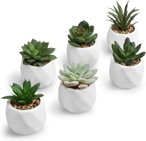 Miniatura 8 de MyGift Surtido de plantas suculentas rojas artificiales, mini plantas falsas del desierto en macetas cuadradas blancas, juego de 3 Rojo (juego de 3)
