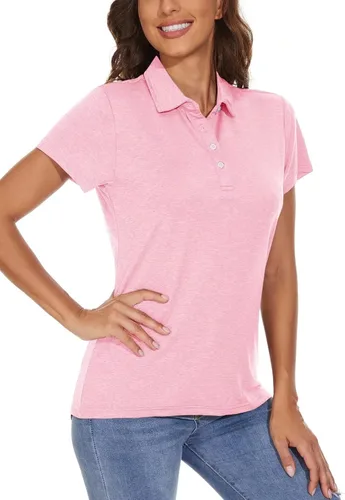 Miniatura 2 de BIYLACLESEN Polo para mujer de manga corta 4 botones de secado rápido
