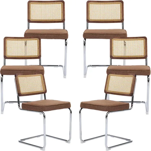 Miniatura 14 de ODUSE-DAILY Black Modern Rattan Dining Chairs Set of 4, Linen Fabric Upholstered Kitchen & Dining Room Chairs Set of 4, Sillas de Comedor, Cane