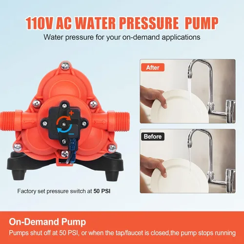 Miniatura 3 de Bomba de presión de agua de 110 V, 4.0 GPM, 50 PSI, alimentación de CA bajo demanda, bomba de diafragma de transferencia de agua autocebante