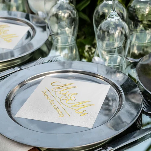 Miniatura 5 de Paquete de 100 servilletas de cóctel de papel con diseño dorado, cena formal, aniversario, servilletas de boda para mesas, habitaciones