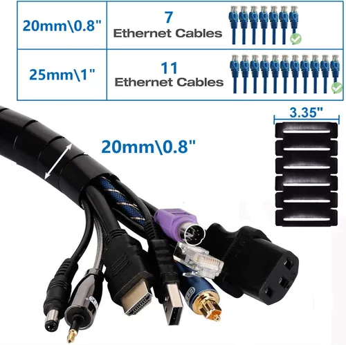 Miniatura 2 de Organizador de cables de 10 pies de diámetro de 0.8 pulgadas de diámetro con clip de cremallera, organizador de cables de alambre flexible