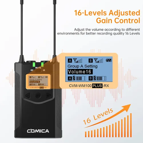 Miniatura 7 de Comica CVM-WM100PLUS - Sistema de micrófono inalámbrico para cámaras, videocámaras, teléfonos inteligentes, portátiles, micrófono de solapa