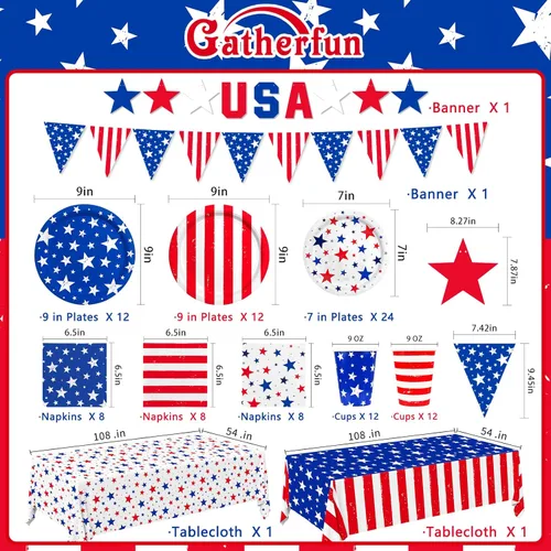 Miniatura 2 de Juego de suministros de fiesta del 4 de julio, kit de tema patriótico para decoraciones de día de la independencia y día de elecciones, incluye