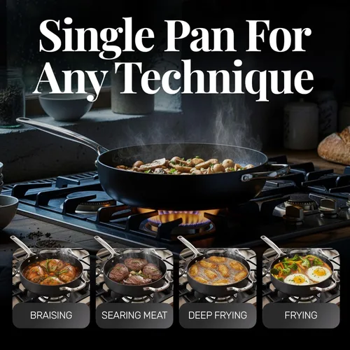 Miniatura 4 de GOTHAM STEEL Sartén para saltear de 4 cuartos con tapa, sartén para freír profunda de 12 pulgadas con tapa, sartén antiadherente grande con tapas
