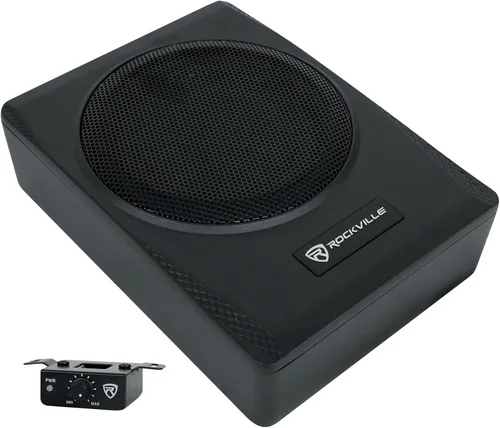 Rockville Subwoofer delgado bajo el asiento amplificador integrado, carcasa de aluminio, control remoto, perfecto para audio de coche/camión (6.5