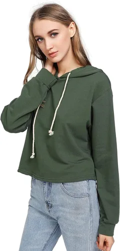 Miniatura 6 de MakeMeChic - Sudadera de manga larga casual con capucha y de longitud corta para mujer