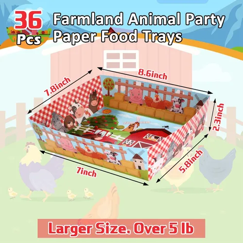 Miniatura 3 de Zhehao 36 bandejas grandes de papel de animales de granja de 5 libras, decoraciones de fiesta de cumpleaños de granja, cuencos para aperitivos