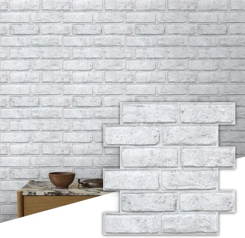 Miniatura 24 de Commomy 10 paneles de pared de piedra 3D para despegar y pegar, panel de pared de piedra sintética de 11.8 x 11.8 pulgadas, papel tapiz de ladrillo
