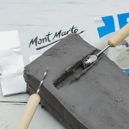 Miniatura 5 de Mont Marte Arcilla de modelado que se endurece con el aire gris, 500 g (1.1 lb). Se seca en aproximadamente 24 horas. Adecuada para escultores