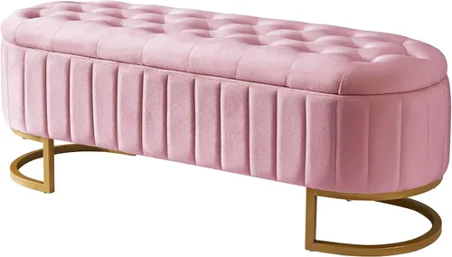 Miniatura 8 de Polibi Elegante otomana tapizada de terciopelo con botones, banco de almacenamiento con patas de metal para dormitorio, sala de estar, entrada