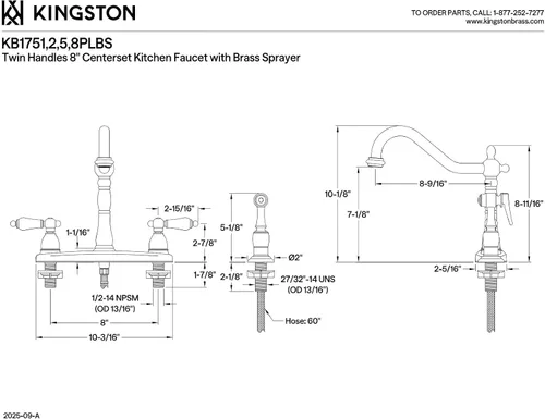 Miniatura 3 de Kingston Brass KB1758PLBS Heritage - Grifo de cocina central de 8 pulgadas, níquel cepillado