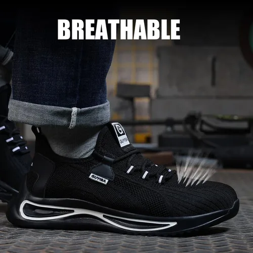 Miniatura 4 de GLANOUDUN Zapatos de punta de acero para hombres y mujeres, zapatos de trabajo transpirables para hombres, zapatos de trabajo ligeros con punta