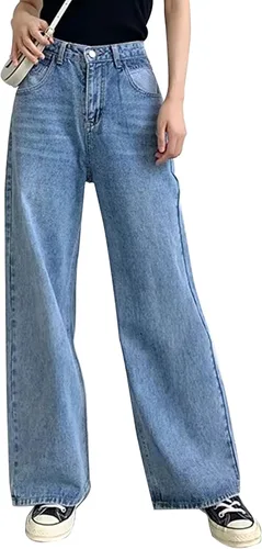 HDLTE - Jeans de pierna ancha para mujer, pantalones holgados de cintura alta, pantalones de mezclilla tipo boyfriend Y2K